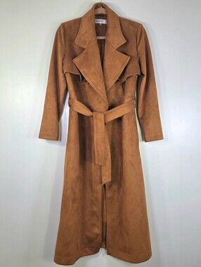 HOUSE OF CB LONDON FAUX SUEDE BELTED TRENCH COAT.